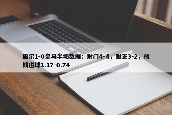 里尔1-0皇马半场数据：射门4-4，射正3-2，预期进球1.17-0.74